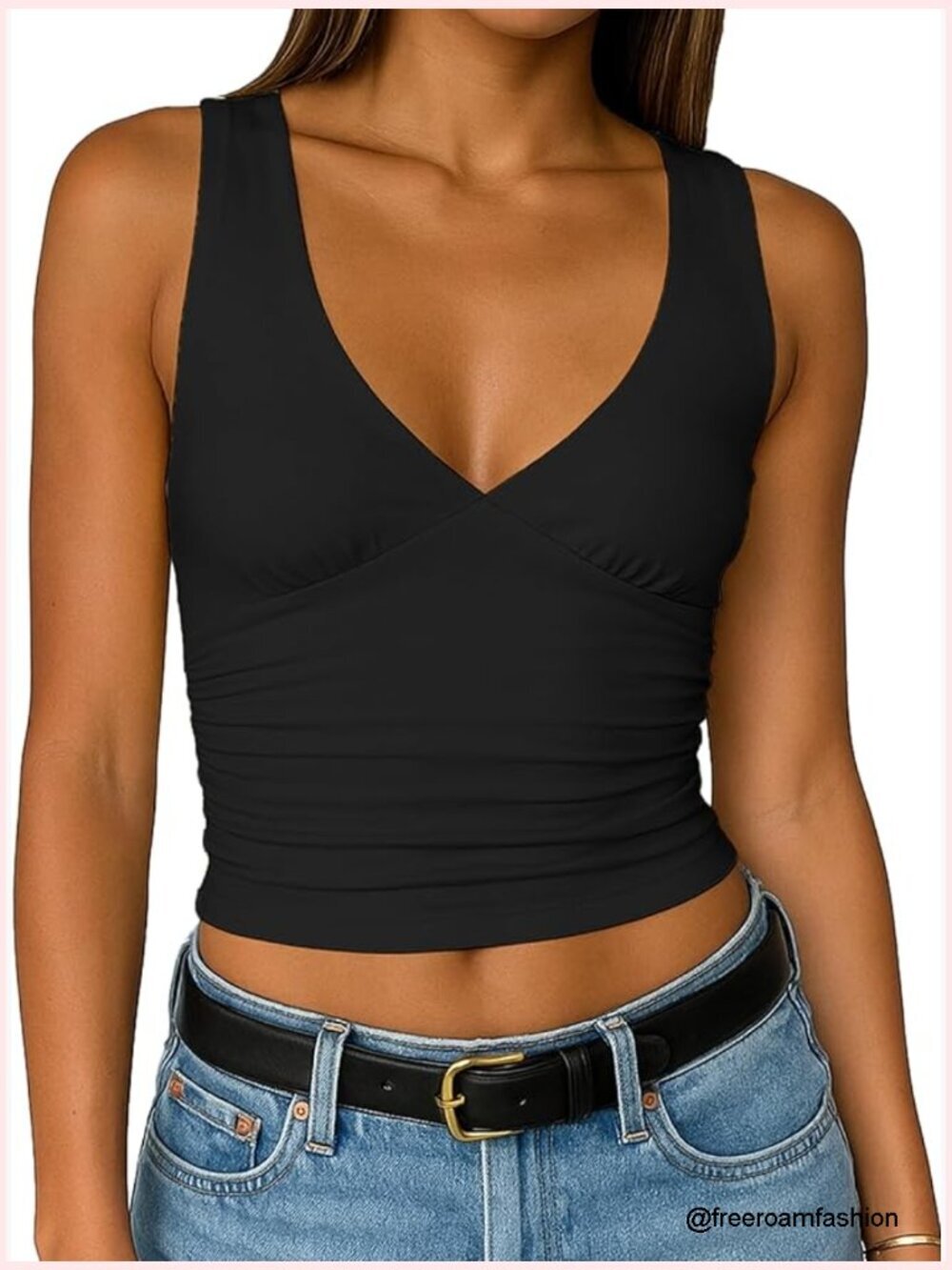 Double Lined Crop Tank Top Deep V-Neck Going Out Sleeveless Slim Fit Y2k Summer